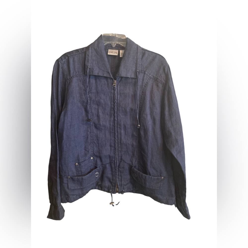 Chico’s 100% Linen blue Zip Up Jacket. Size Large. - Picture 12 of 12